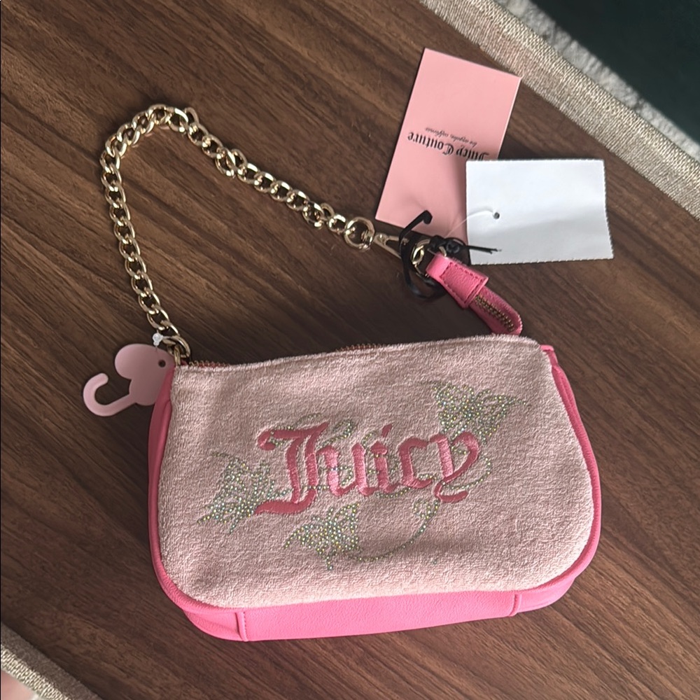 Juicy Couture Wing It Pink Wristlet with Embroidered Logo